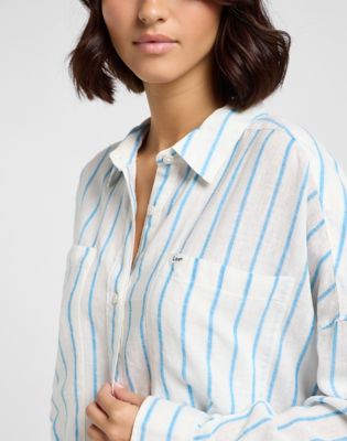 Relaxed Shirt Dress in Stream Blue Stripe alternative view 5