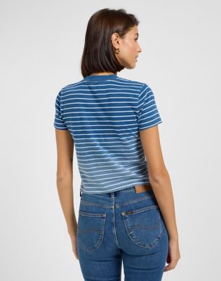 Cropped Tee in Ombre Indigo Stripe alternative view
