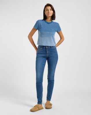 Cropped Tee in Ombre Indigo Stripe alternative view 2