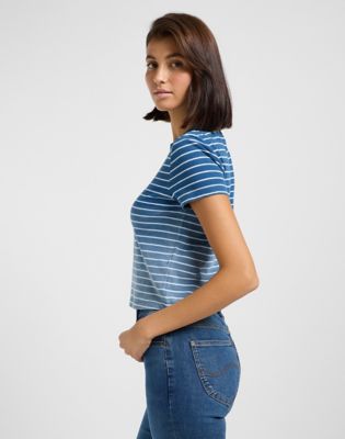 Cropped Tee in Ombre Indigo Stripe alternative view 3