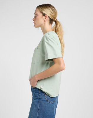 Embroidery Pocket Tee in Soft Sage alternative view 3