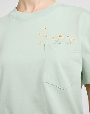 Embroidery Pocket Tee in Soft Sage alternative view 4