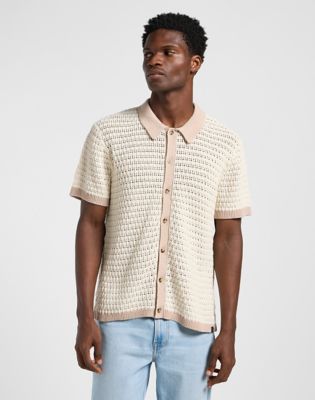 Short Sleeve Button Up Sweater Polo in Soy Bean alternative view