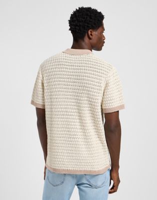 Short Sleeve Button Up Sweater Polo in Soy Bean alternative view 2