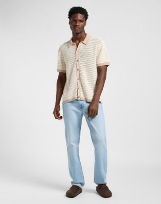 Short Sleeve Button Up Sweater Polo in Soy Bean alternative view 3