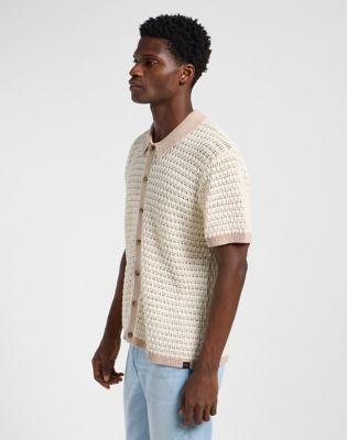 Short Sleeve Button Up Sweater Polo in Soy Bean alternative view 4