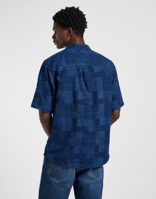 Popover Shirt Short Sleeve in Indigo Patchwork Dobby alternative view