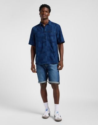 Popover Shirt Short Sleeve in Indigo Patchwork Dobby alternative view 2