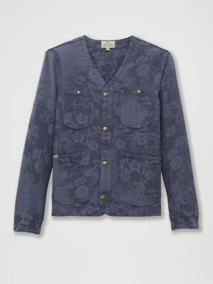 Men's Lee® x Paul Smith Jacquard Collarless Chore Coat in Indigo Floral