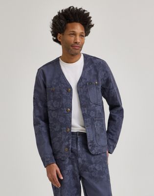 Men's Lee® x Paul Smith Jacquard Collarless Chore Coat in Indigo Floral alternative view