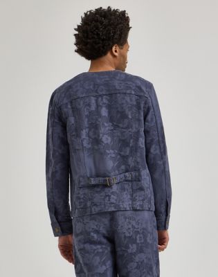 Men's Lee® x Paul Smith Jacquard Collarless Chore Coat in Indigo Floral alternative view 2