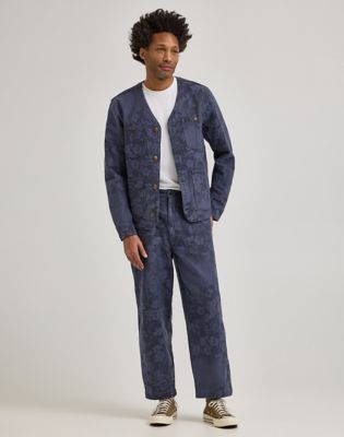 Men's Lee® x Paul Smith Jacquard Collarless Chore Coat in Indigo Floral alternative view 3