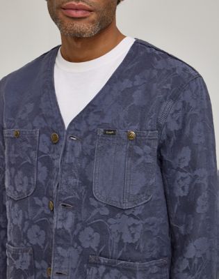 Men's Lee® x Paul Smith Jacquard Collarless Chore Coat in Indigo Floral alternative view 5