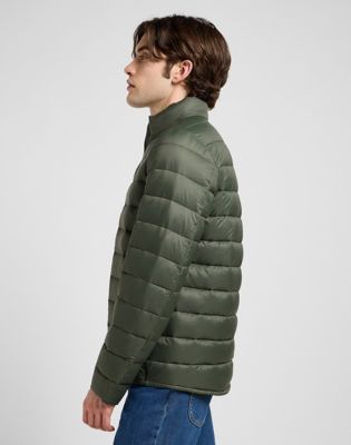 Regular Stand Collar Puffer Jacket in Olive Gray