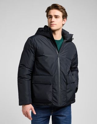 Regular Hooded Short Puffer Jacket in Black
