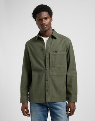 Relaxed Paneled Overshirt in Oak Moss