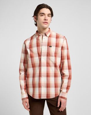 Regular Lightweight Button Down Shirt in Red Clay Plaid