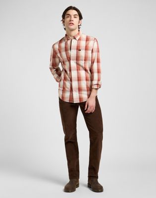 Regular Lightweight Button Down Shirt in Red Clay Plaid