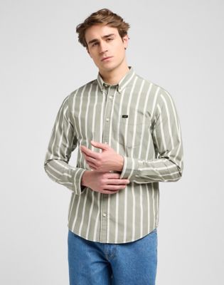 Regular Lightweight Button Down Shirt in Olive Stone Stripe
