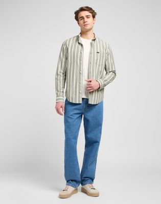 Regular Lightweight Button Down Shirt in Olive Stone Stripe