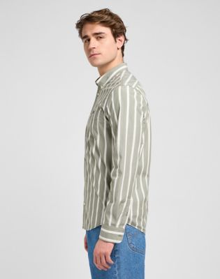 Regular Lightweight Button Down Shirt in Olive Stone Stripe