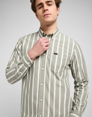 Regular Lightweight Button Down Shirt in Olive Stone Stripe