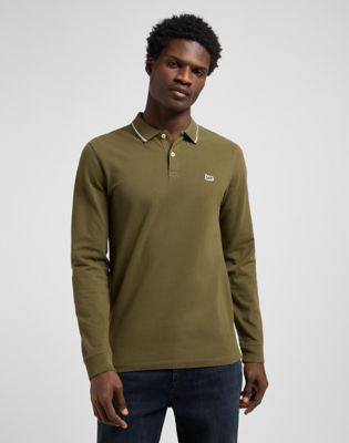 Long Sleeve Regular Pique Polo in Army Green