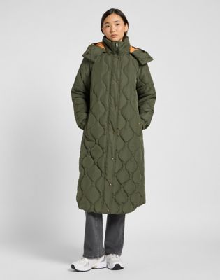 Relaxed Long Puffer in Oak Moss
