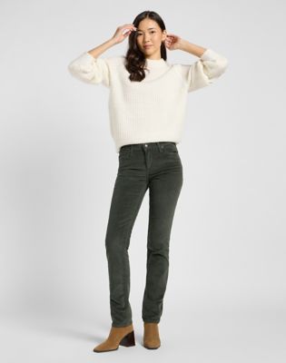 Marion Straight Corduroy Pant in Olive Gray