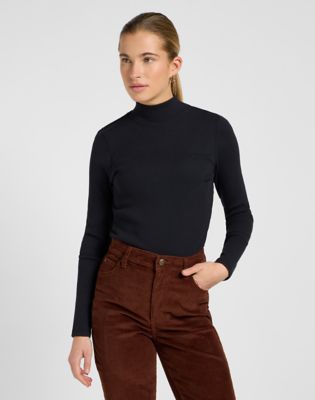 Slim Mock Neck Tee in Black