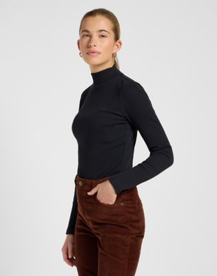 Slim Mock Neck Tee in Black