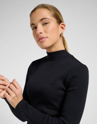 Slim Mock Neck Tee in Black
