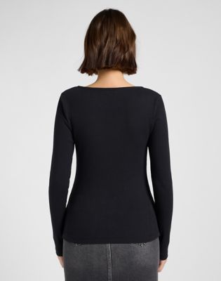 Lee Slim Long Sleeve Square Neck Top Black, Lee