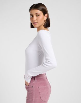 Slim Long Sleeve Square Neck Top in Bright White alternative view 3