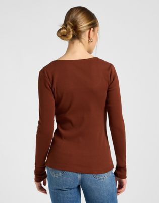 Lee Slim Long Sleeve Square Neck Top Luxe Brown, Lee