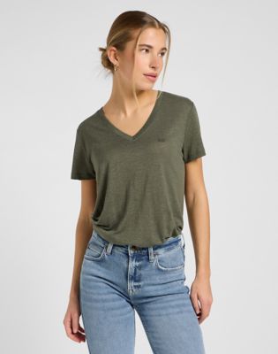 Regular V Neck Tee in Oak Moss