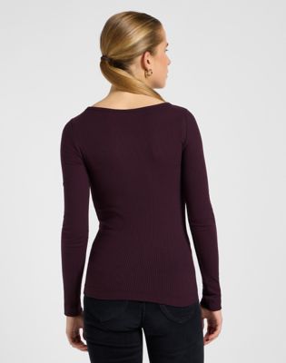 Lee Long Sleeve Slim Boat Neck Tee Deep Wine, Lee