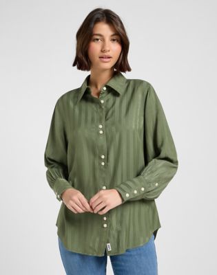 Loose Balloon Sleeve Shirt in Olive Stone