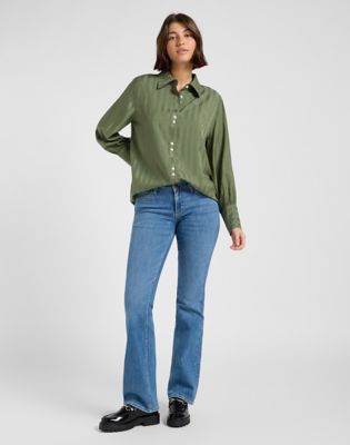 Loose Balloon Sleeve Shirt in Olive Stone