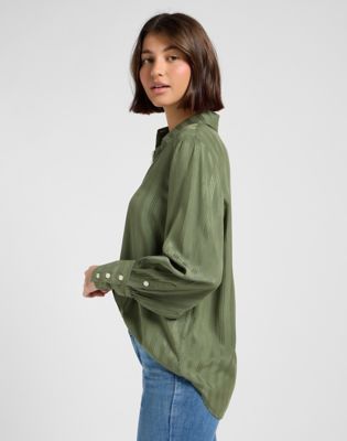 Loose Balloon Sleeve Shirt in Olive Stone