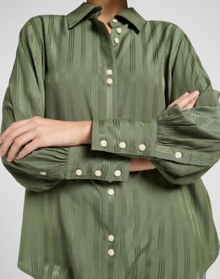 Loose Balloon Sleeve Shirt in Olive Stone