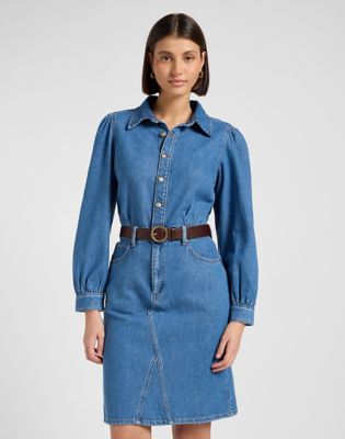 Regular Long Sleeve Dress in Fine Blue