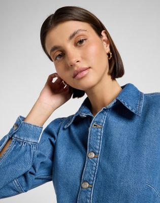 Regular Long Sleeve Dress:Fine Blue:XS alternative view 4