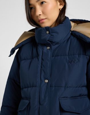 Relaxed Hooded Short Puffer in Rivet Navy