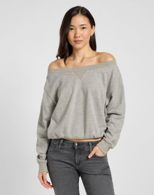 Off Shoulder Regular Sweatshirt in Grey Heather