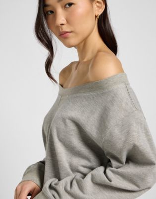 Off Shoulder Regular Sweatshirt in Grey Heather