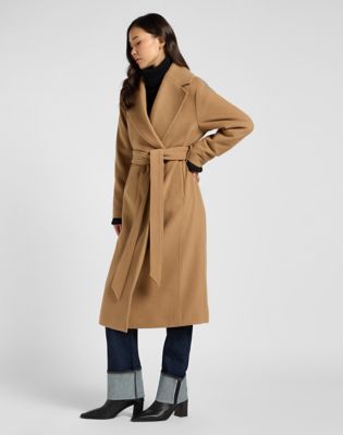 Relaxed Long Wool Coat in Dark Camel alternative view 3