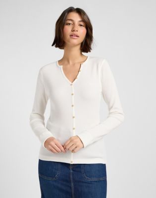 Slim Washed Waffle Henley in Ecru