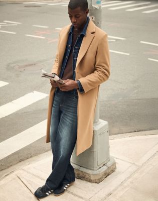 Relaxed Long Wool Car Coat in Camel
