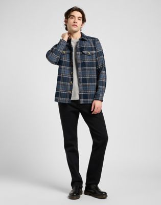 Relaxed Textured 2 Pocket Shirt in Mood Indigo Grey Plaid